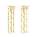 Stainless Steel Gold Color PVD Three Charms Cubic Zirconia Four Pieces Ball Chain Tassels Stud Earrings