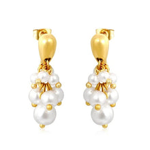 Load image into Gallery viewer, Stainless Steel Gold Color PVD Pearl Hanging Smooth Teardrop Stud Earrings