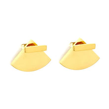 Load image into Gallery viewer, Stainless Steel Gold Color PVD Plain Smooth Fan Shape Pendant Straight Bar Stud Earrings