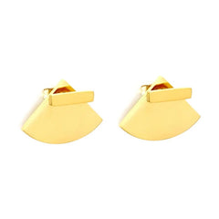 Stainless Steel Gold Color PVD Plain Smooth Fan Shape Pendant Straight Bar Stud Earrings
