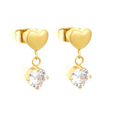 Load image into Gallery viewer, Stainless Steel Gold Color PVD Polished 3D Heart White Cubic Zirconia Stud Earrings