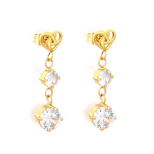Load image into Gallery viewer, Stainless Steel Gold Color PVD Hollow Heart Knot White Cubic Zirconia Stud Earrings