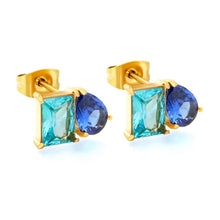 Load image into Gallery viewer, Stainless Steel Gold Color PVD Blue Stone Butterfly Stud Earrings