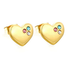 Stainless Steel Gold Color PVD Heart Mixed Zircon Stud Earrings