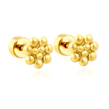 Load image into Gallery viewer, Tresoli Stainless Steel Gold Color PVD Flower Stud Earrings With Screw Pin And Round Twist Screw