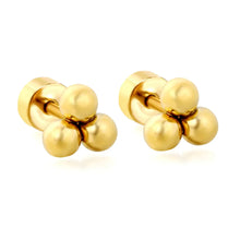 Load image into Gallery viewer, Tresoli Stainless Steel Gold Color PVD 3mm Three Beads Stud Earrings With Screw Pin And Round Twist Screw