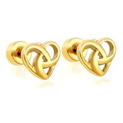Tresoli Stainless Steel Gold Color PVD Hollow Love Knot Stud Earrings With Screw Pin And Round Twist Screw