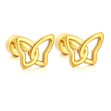 Load image into Gallery viewer, Tresoli Stainless Steel Gold Color PVD Hollow Butterfly Stud Earrings With Screw Pin And Round Twist Screw
