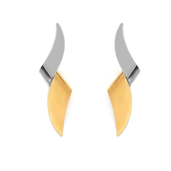 Tresoli Stainless Steel And Gold Color PVD Twisted Knot Stud Earrings