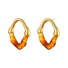 Load image into Gallery viewer, Stainless Steel Gold Color PVD Hollow Irregular Resin In Brown Stud Earrings