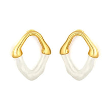 Load image into Gallery viewer, Stainless Steel Gold Color PVD Hollow Irregular Resin In White Stud Earrings