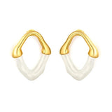 Stainless Steel Gold Color PVD Hollow Irregular Resin In White Stud Earrings