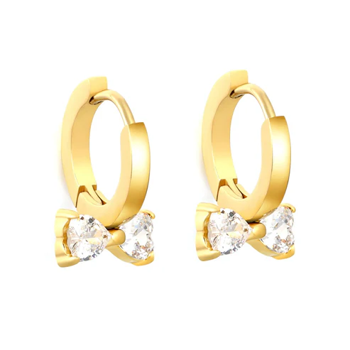 Tresoli Stainless Steel Gold Color PVD White Zircon Ear Cuffs
