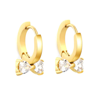 Tresoli Stainless Steel Gold Color PVD White Zircon Ear Cuffs