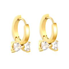 Tresoli Stainless Steel Gold Color PVD White Zircon Ear Cuffs
