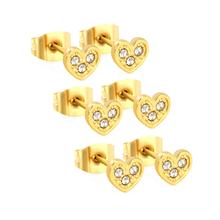 Load image into Gallery viewer, Tresoli Stainless Steel Gold Color PVD Heart Shaped White Diamond Adhesive Set Plain Post Stud Earrings