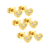 Tresoli Stainless Steel Gold Color PVD Heart Shaped White Diamond Adhesive Set Plain Post Stud Earrings