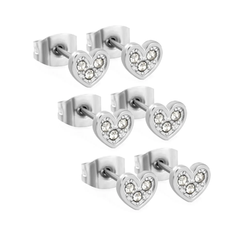 Tresoli Stainless Steel Color PVD Heart Shaped White Diamond Adhesive Set Plain Post Stud Earrings