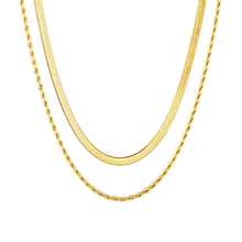 Load image into Gallery viewer, Tresoli Stainless Steel Gold Color PVD Blade And Twisted Double Chain Necklace