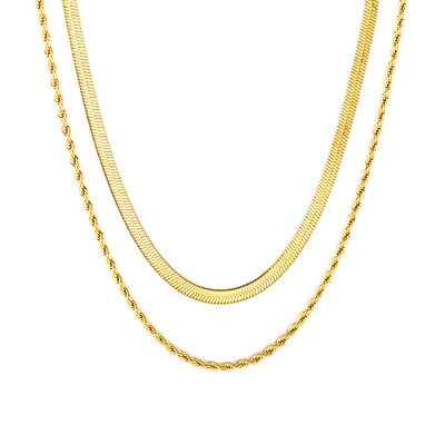 Tresoli Stainless Steel Gold Color PVD Blade And Twisted Double Chain Necklace