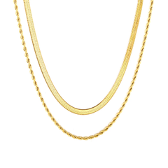 Tresoli Stainless Steel Gold Color PVD Blade And Twisted Double Chain Necklace