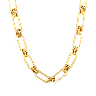 Tresoli Stainless Steel Gold Color PVD Vintage Inspired Thick Gold Chain Necklace