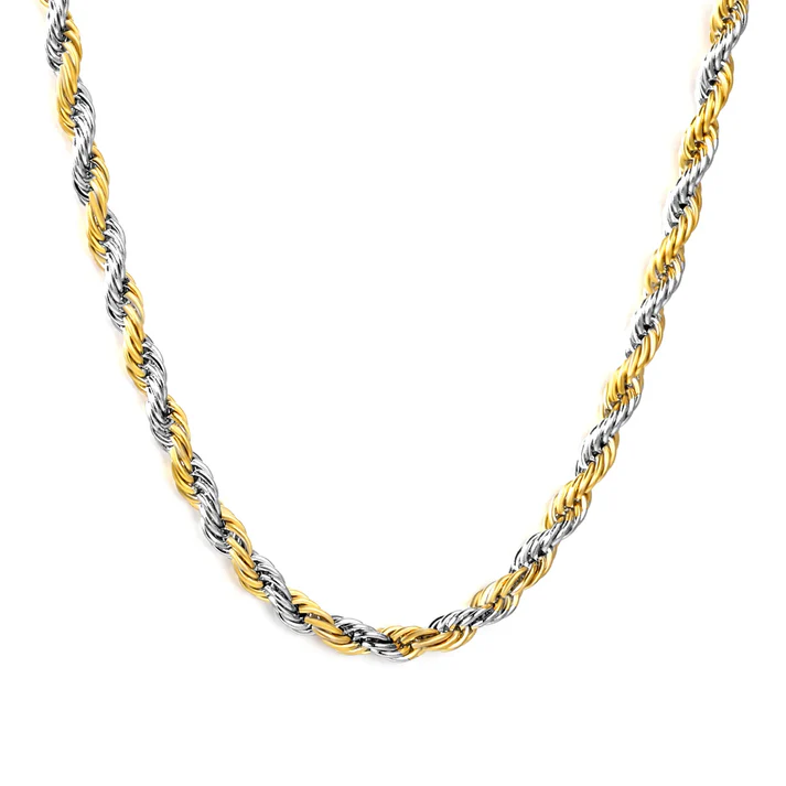 Tresoli Stainless Steel And Gold Color PVD Twisted Chain With Gold Accents Necklace