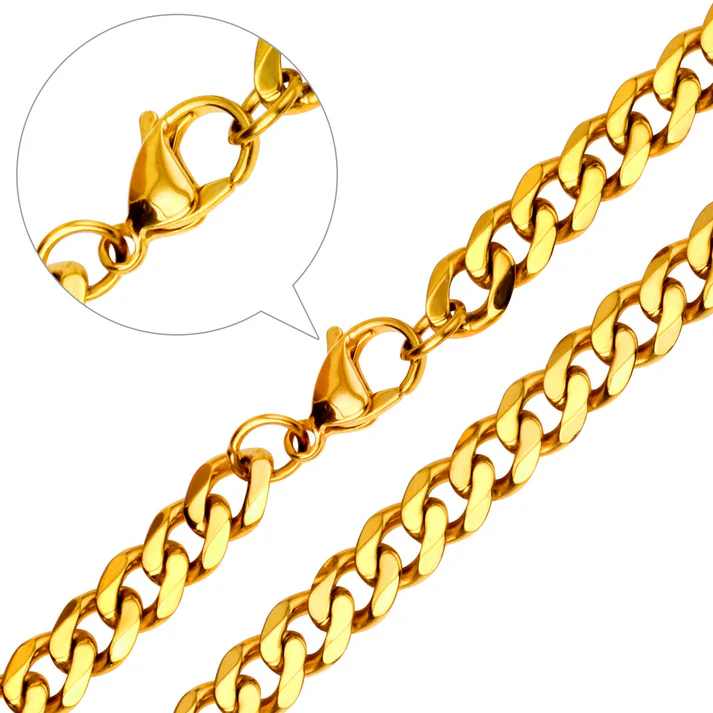 Stainless Steel Gold Color PVD Hexagonal Grinding With Chain Necklace