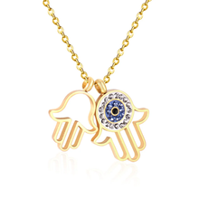 Load image into Gallery viewer, Tresoli Stainless Steel Gold Color PVD Blue Turkish Evil Eyes Necklace