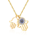 Tresoli Stainless Steel Gold Color PVD Blue Turkish Evil Eyes Necklace