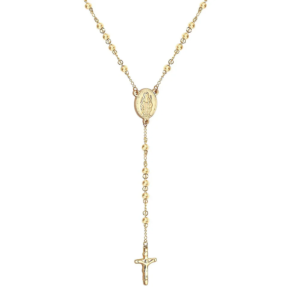Tresoli Stainless Steel Gold Color PVD Long Scapular Catholic Rosaries Beads Christian Cross Pendant Necklace