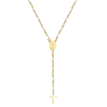 Load image into Gallery viewer, Tresoli Stainless Steel Gold Color PVD Long Scapular Catholic Rosaries Oval White Beads Christian Cross Pendant Necklace