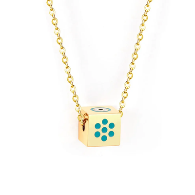 Tresoli Stainless Steel Gold Color PVD Blue Square Pendant Necklace