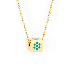 Tresoli Stainless Steel Gold Color PVD Blue Square Pendant Necklace