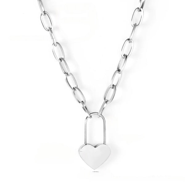 Tresoli Stainless Steel Color PVD Lock Of Heart Pendant Necklace