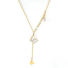 Load image into Gallery viewer, Tresoli Stainless Steel Gold Color PVD Pearl And Shell Butterfly Pendant Necklace