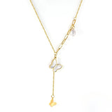 Tresoli Stainless Steel Gold Color PVD Pearl And Shell Butterfly Pendant Necklace