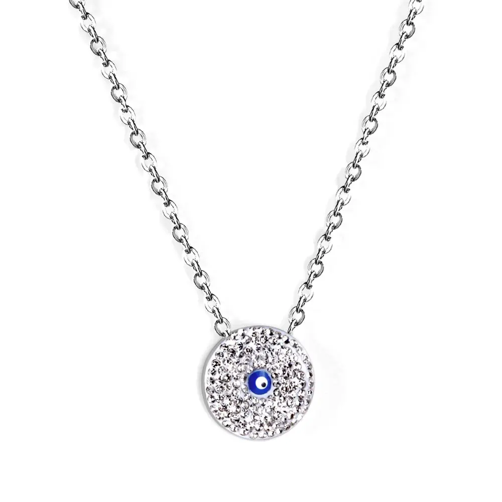 Tresoli Stainless Steel Color PVD Light Yellow Color Blue Turkish Evil Eye Necklace