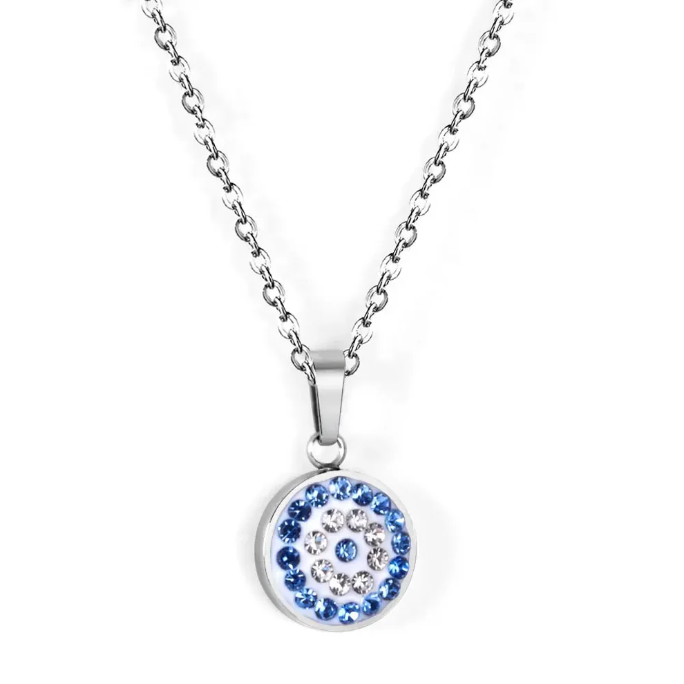 Tresoli Stainless Steel Color PVD Imitation Rhodium Plated Blue Turkish Evil Eye Necklace