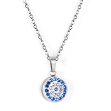 Load image into Gallery viewer, Tresoli Stainless Steel Color PVD Imitation Rhodium Plated Blue Turkish Evil Eye Necklace
