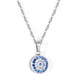 Tresoli Stainless Steel Color PVD Imitation Rhodium Plated Blue Turkish Evil Eye Necklace