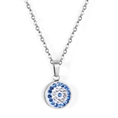 Tresoli Stainless Steel Color PVD Imitation Rhodium Plated Blue Turkish Evil Eye Necklace