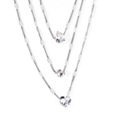 Tresoli Stainless Steel Color PVD Heart, Round And Drop Shape CZ Pendants Triple Chain Necklace