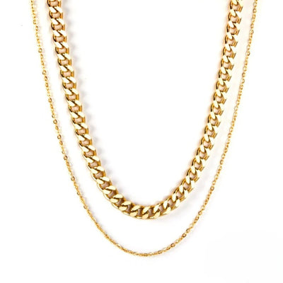 Tresoli Stainless Steel Gold Color PVD Cuban Link Multi Layer Chain