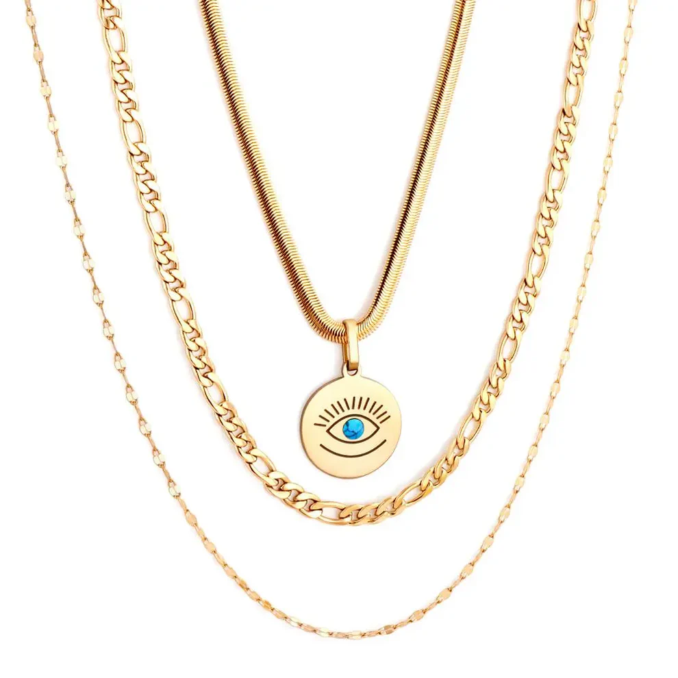Stainless Steel Gold Color PVD Triple Pendant Necklace