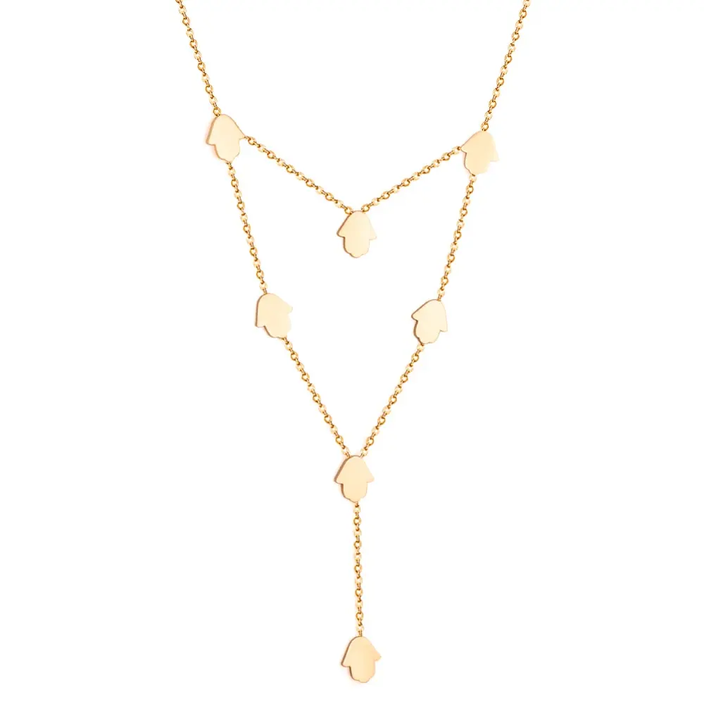 Tresoli Stainless Steel Gold Color PVD Hamsa Hand Necklace