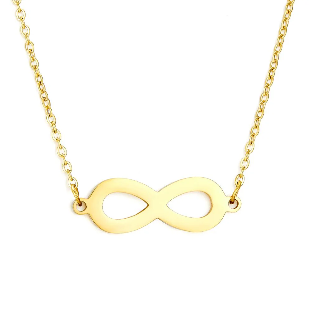 Stainless Steel Gold Color PVD Infinite Loop Symbol Shape Charm Simple Link Chain Pendant Necklace