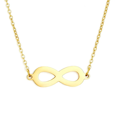 Tresoli Stainless Steel Gold Color PVD Infinite Loop Symbol Shape Charm Simple Link Chain Pendant Necklace