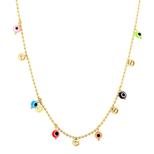 Load image into Gallery viewer, Tresoli Stainless Steel Gold Color PVD Multi Color Evil Eye Necklace