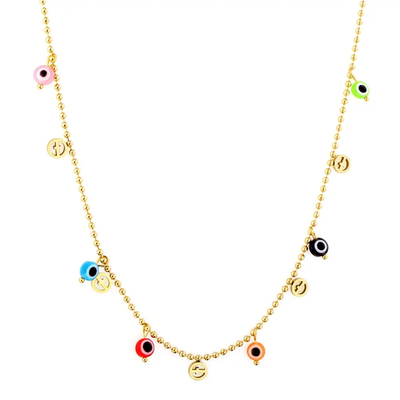 Tresoli Stainless Steel Gold Color PVD Multi Color Evil Eye Necklace